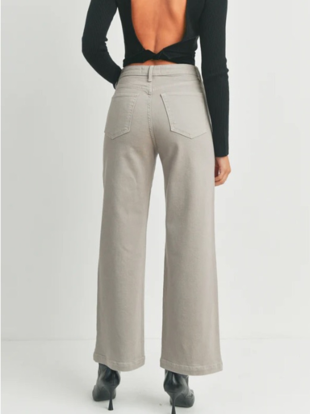 Just Black Denim High-Rise Wide Leg Sailor Jeans in Moonstone Light Tan 24 - Picture 5 of 10